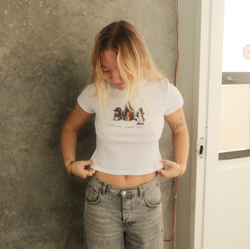 Caroling Cowboy Cat Baby Tee