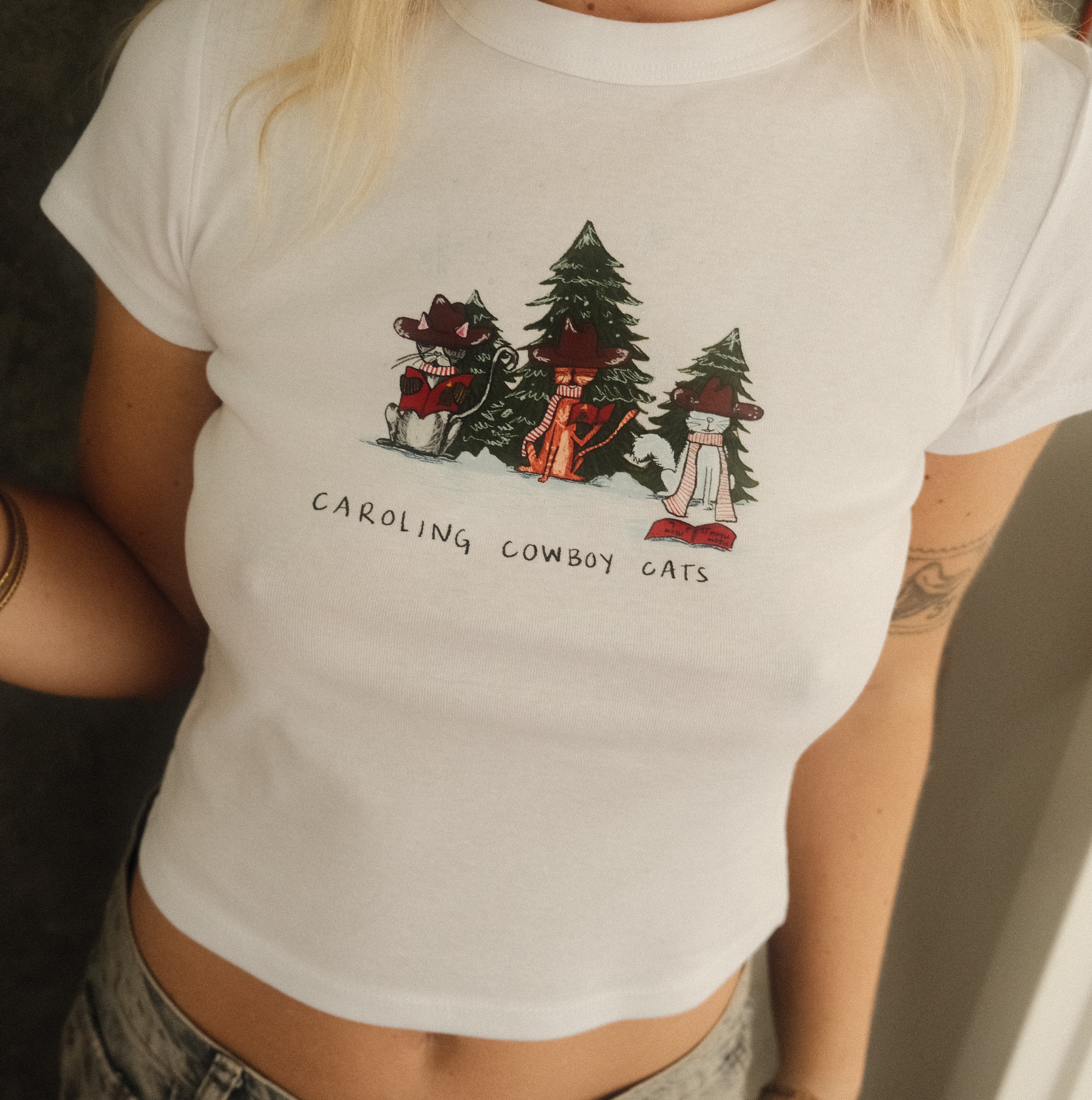 Caroling Cowboy Cat Baby Tee